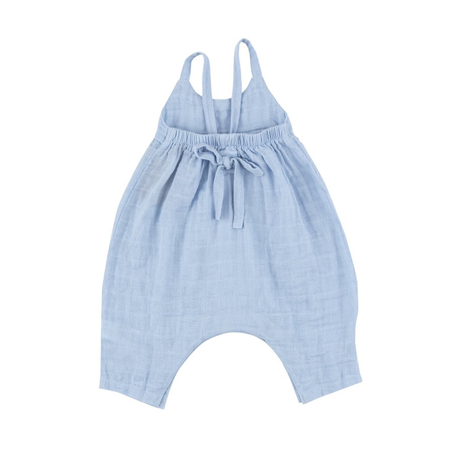 Clothing Angel Dear | Tie Back Romper-Dusty Blue Solid Muslin