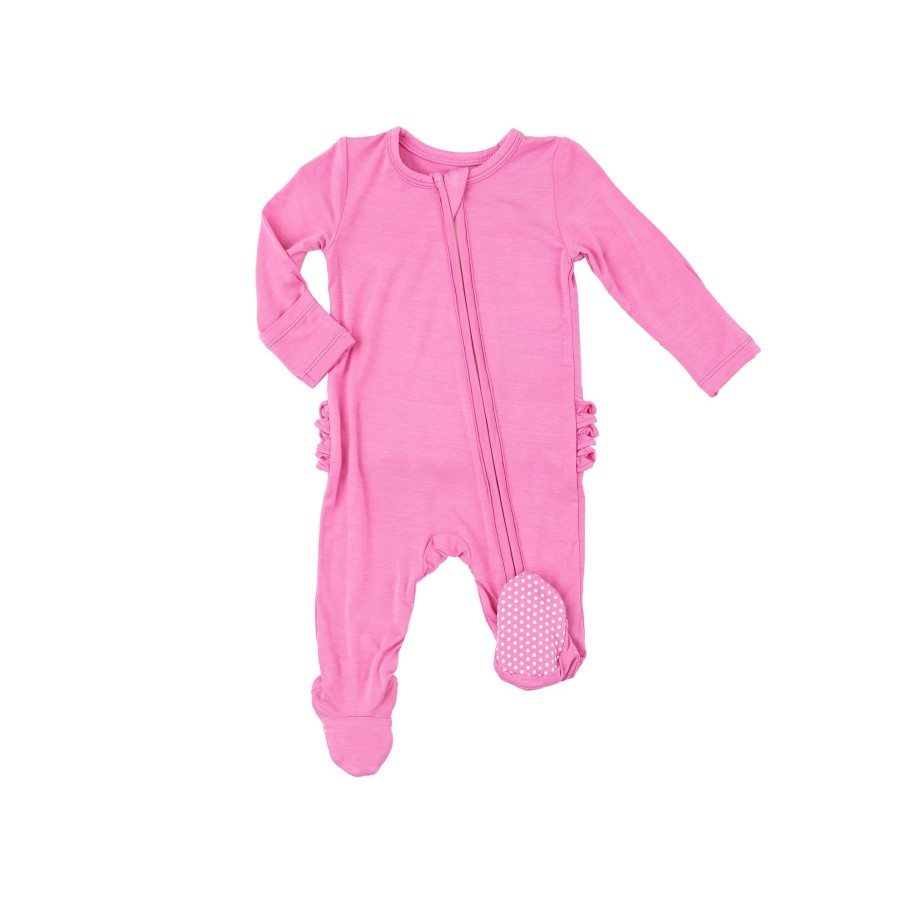 Clothing Angel Dear | 2 Way Zipper Ruffle Back Footie-Aurora Pink