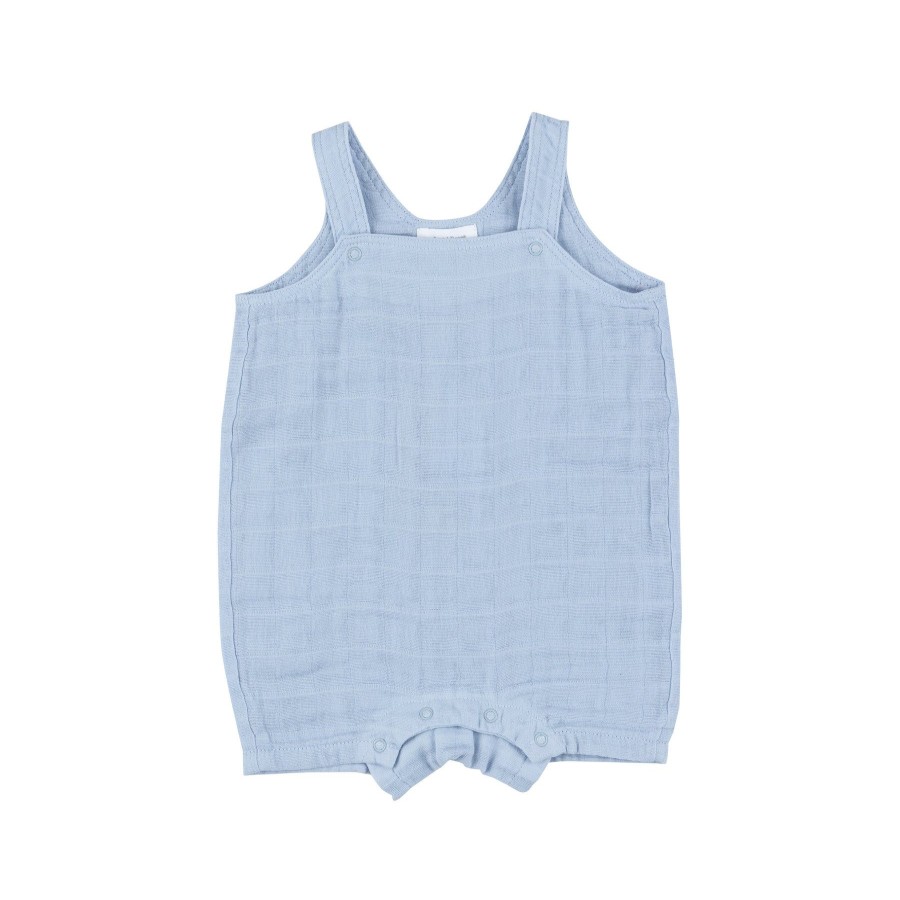 Clothing Angel Dear | Overall Shortie-Dusty Blue Solid Muslin