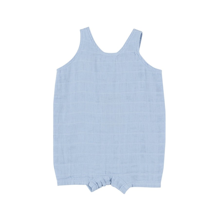 Clothing Angel Dear | Overall Shortie-Dusty Blue Solid Muslin