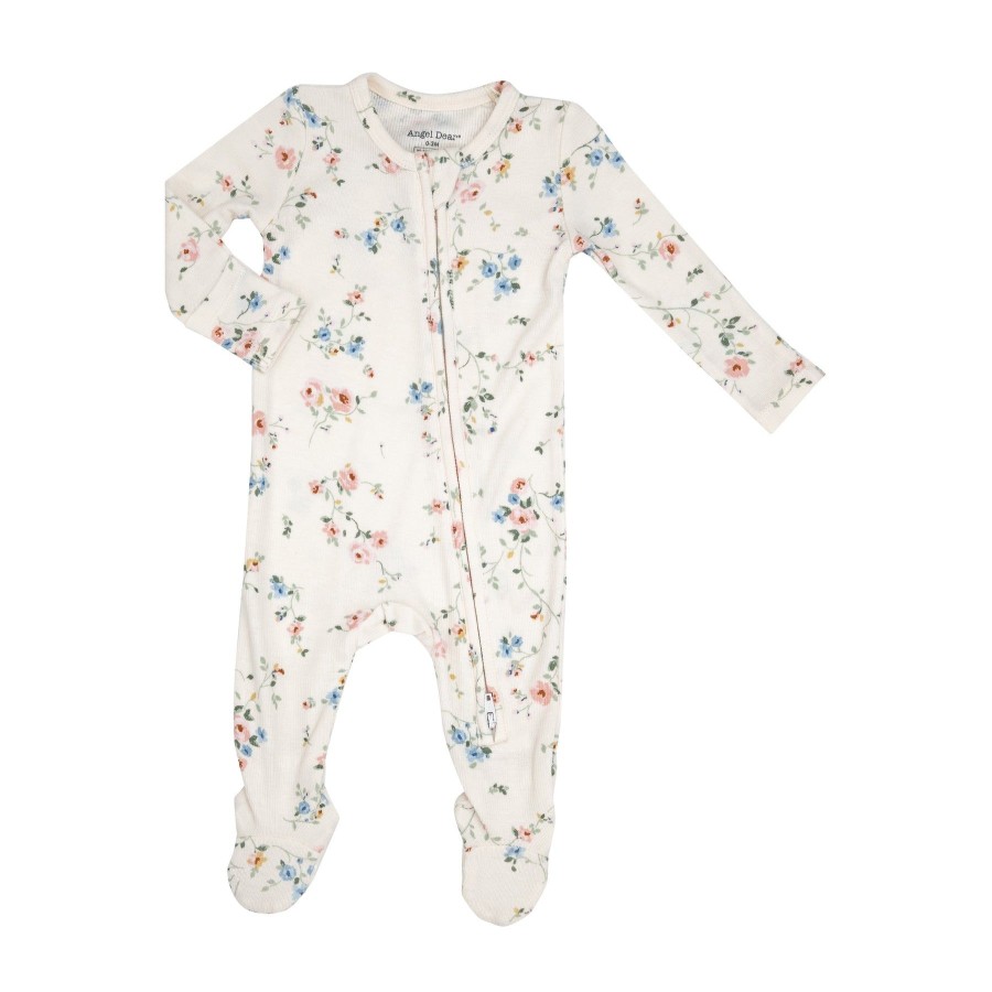 Clothing Angel Dear | Rib 2 Way Zipper Footie-Climbing Roses