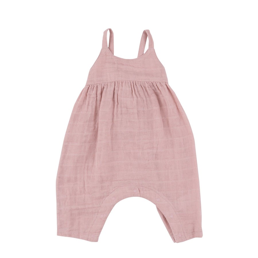 Clothing Angel Dear | Tie Back Romper-Dusty Pink Solid Muslin