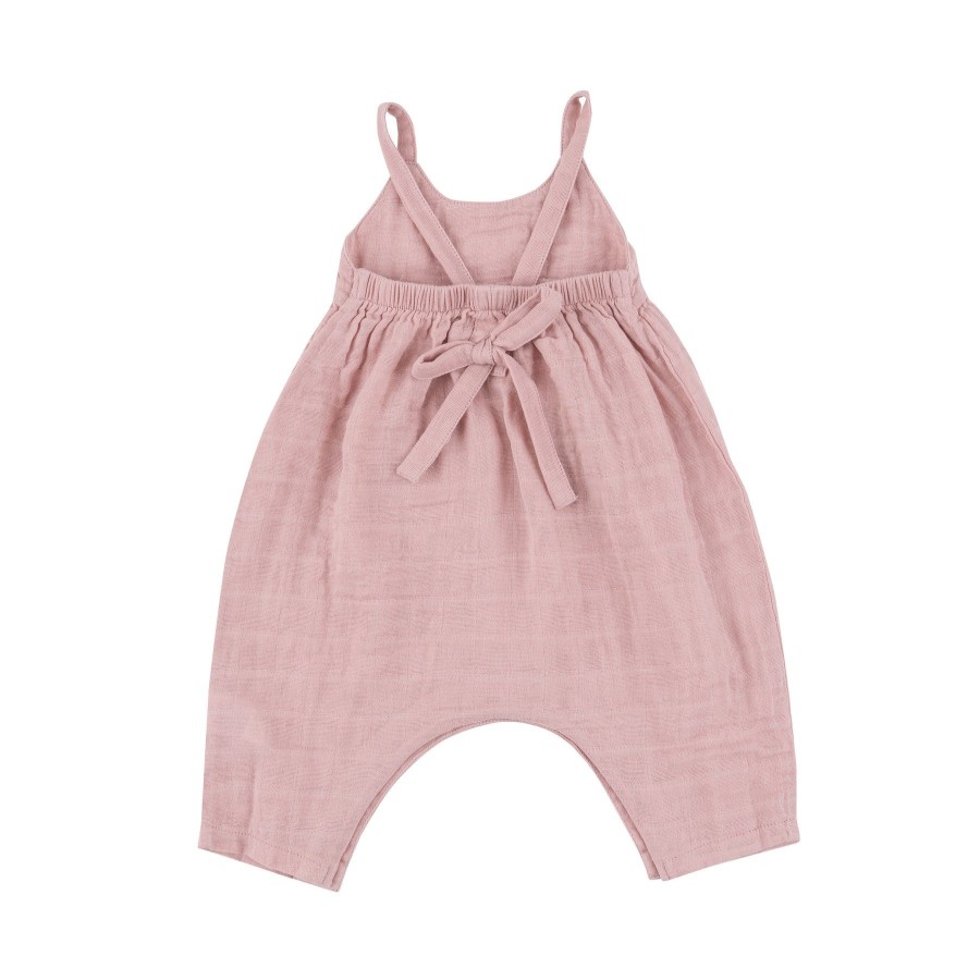 Clothing Angel Dear | Tie Back Romper-Dusty Pink Solid Muslin