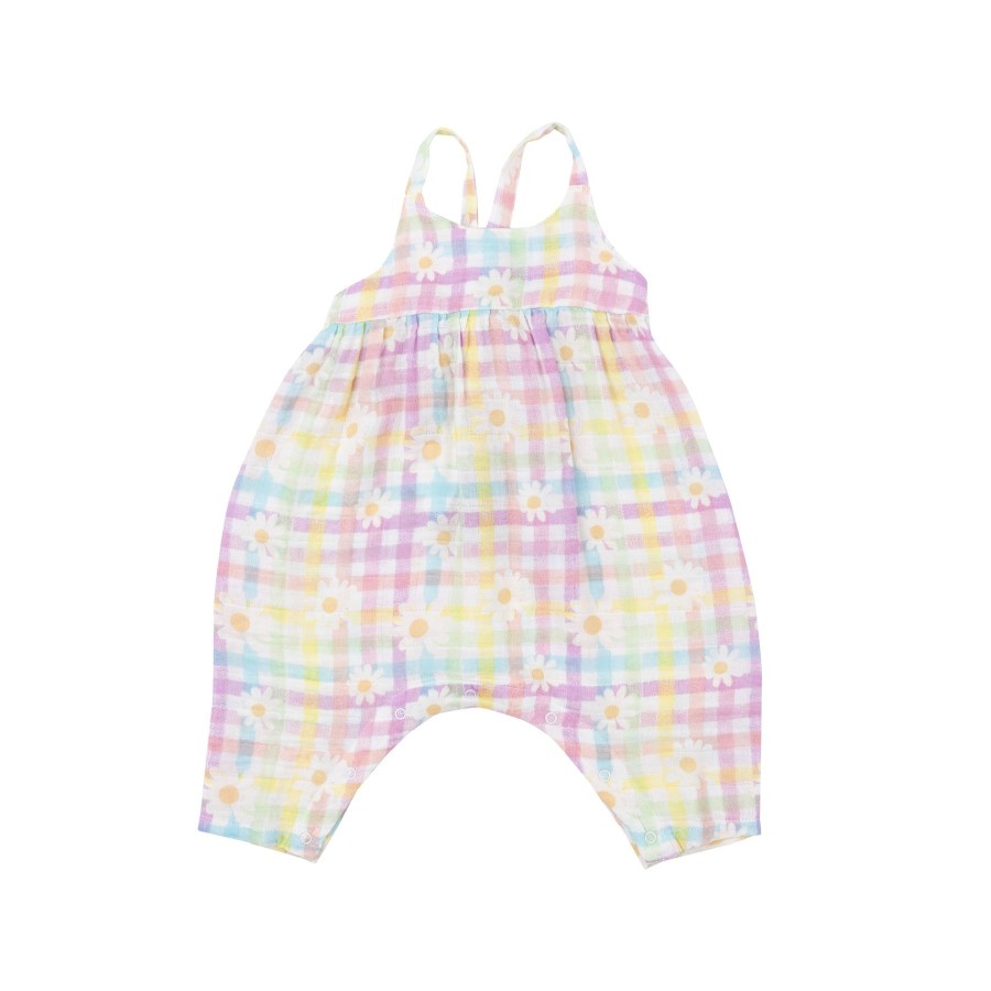 Clothing Angel Dear | Tie Back Romper-Gingham Daisy