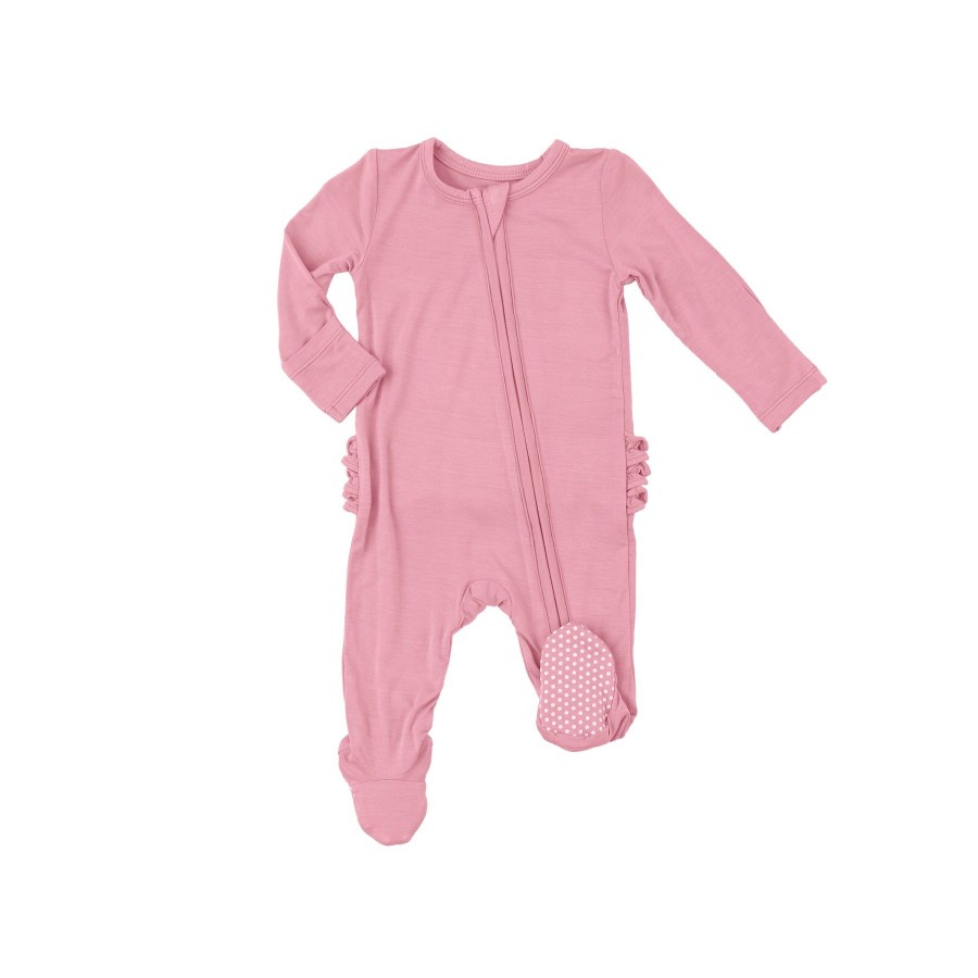 Clothing Angel Dear | 2 Way Zipper Ruffle Back Footie-Peony Solid