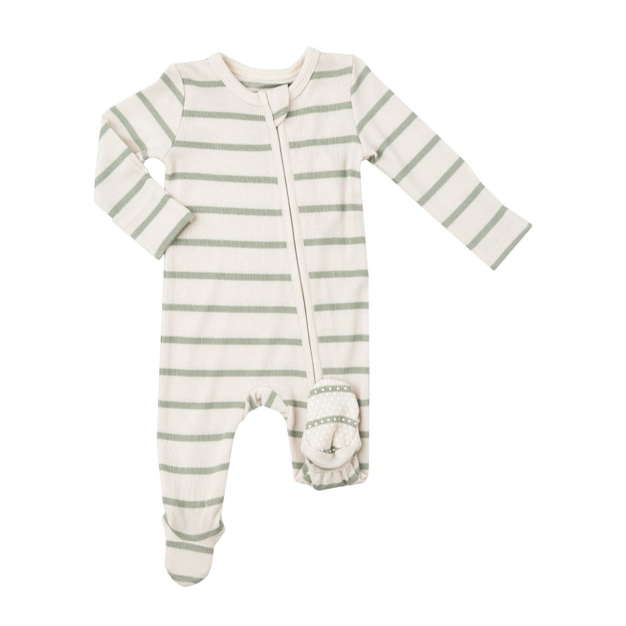 Clothing Angel Dear | 2 Way Zipper Footie-Desert Sage + Sugar Swizzle