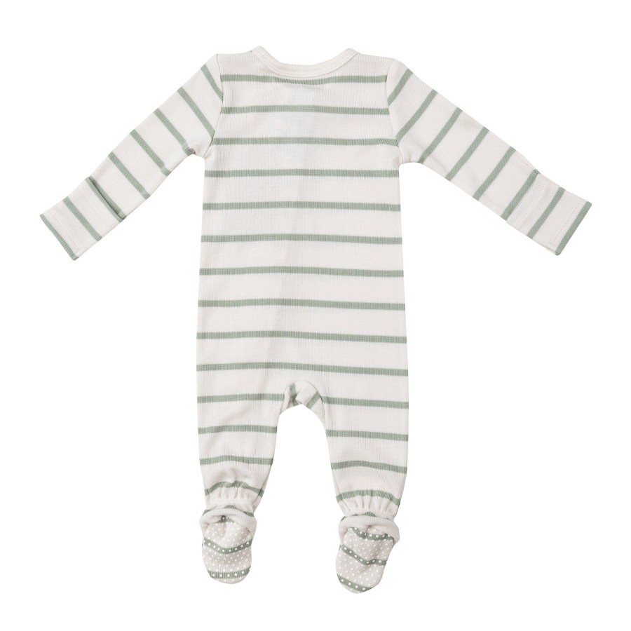 Clothing Angel Dear | 2 Way Zipper Footie-Desert Sage + Sugar Swizzle