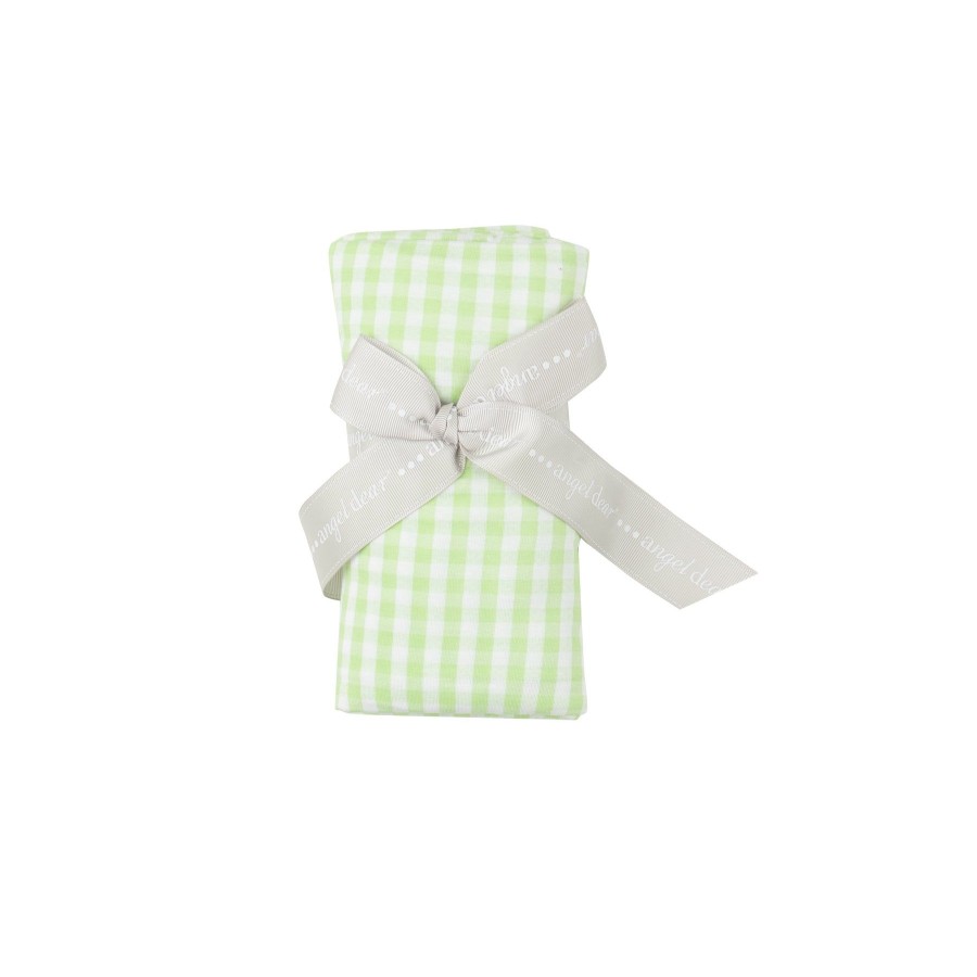 Accessories Angel Dear | Swaddle Blanket-Mini Gingham Green