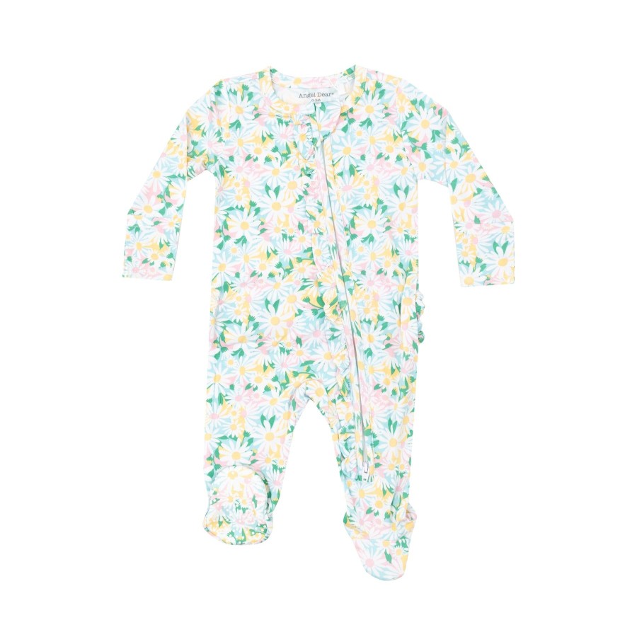 Clothing Angel Dear | Ruffle Front Zipper Footie-Color Fill Daisies