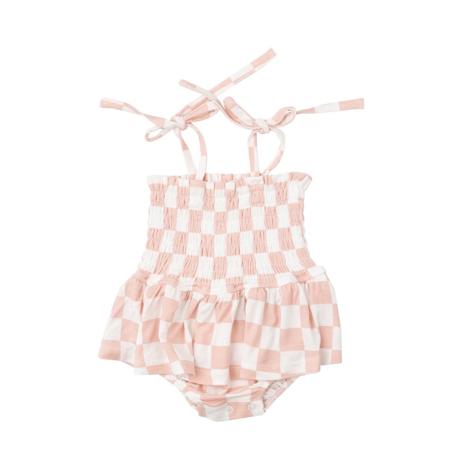 Clothing Angel Dear | Smocked Bubble W/ Skirt-Checkerboard Pink