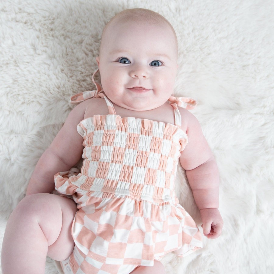 Clothing Angel Dear | Smocked Bubble W/ Skirt-Checkerboard Pink