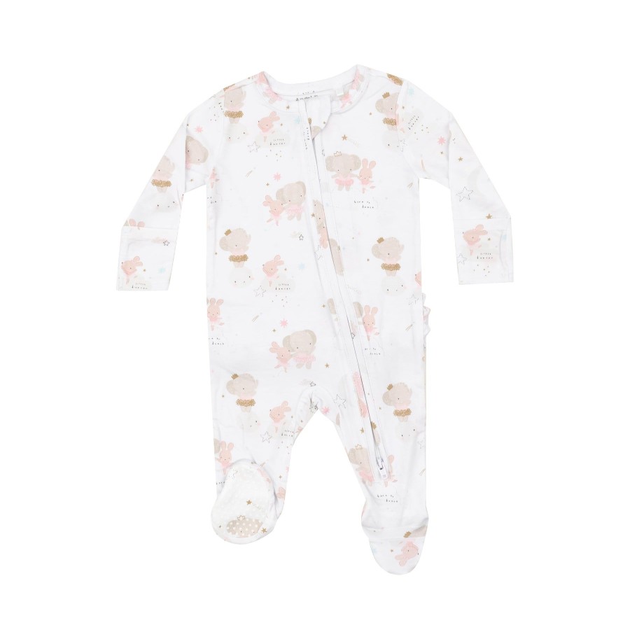 Clothing Angel Dear | 2 Way Zipper Ruffle Back Footie-Elephant + Bunny Ballerinas