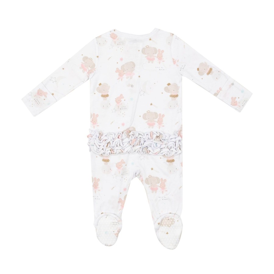 Clothing Angel Dear | 2 Way Zipper Ruffle Back Footie-Elephant + Bunny Ballerinas