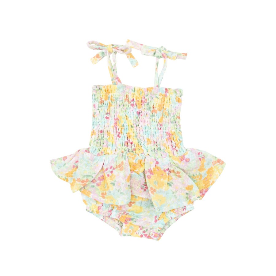 Clothing Angel Dear | Smocked Bubble W/ Skirt-Spring Meadow