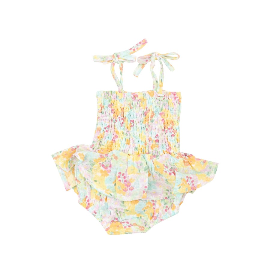 Clothing Angel Dear | Smocked Bubble W/ Skirt-Spring Meadow