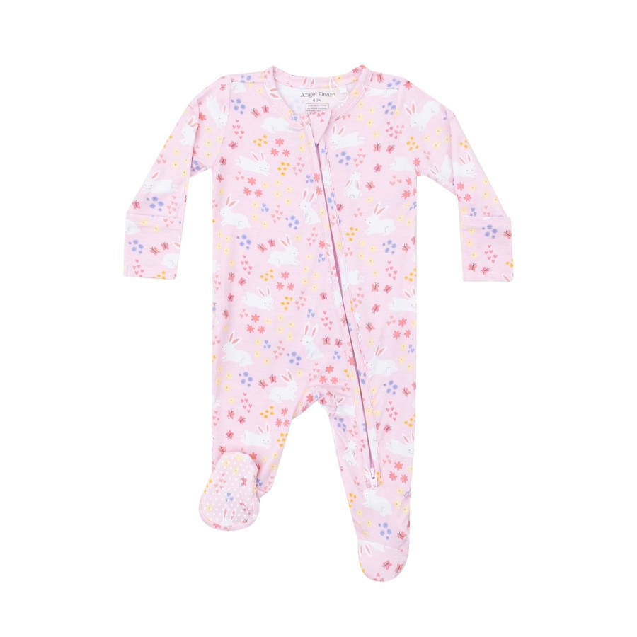 Clothing Angel Dear | 2 Way Zipper Ruffle Back Footie-Bunny Meadow