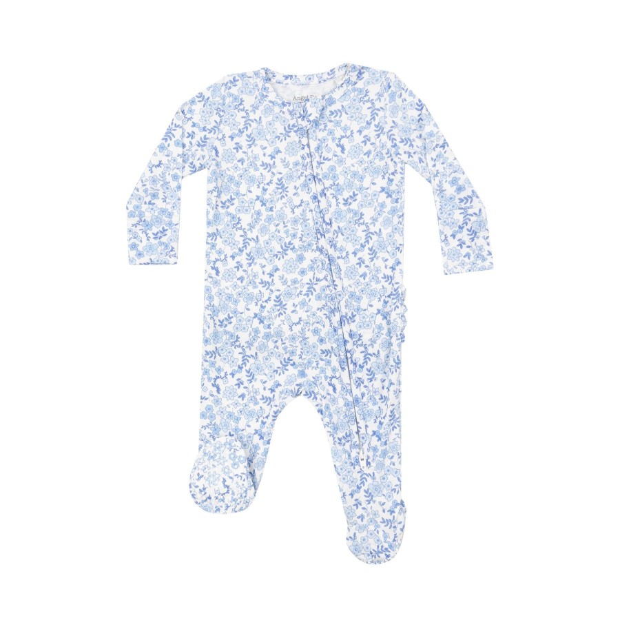 Clothing Angel Dear | 2 Way Zipper Ruffle Back Footie-Blue Calico