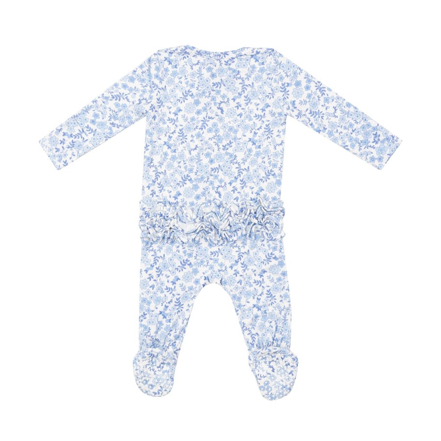 Clothing Angel Dear | 2 Way Zipper Ruffle Back Footie-Blue Calico