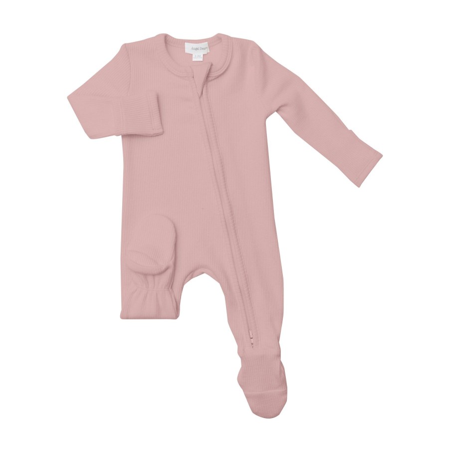 Clothing Angel Dear | Rib 2 Way Zipper Footie-Silver Pink Solid