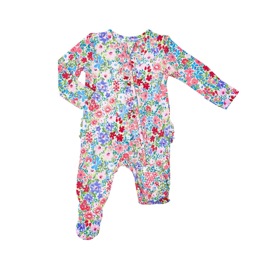 Clothing Angel Dear | 2 Way Ruffle Zipper Footie-London Floral