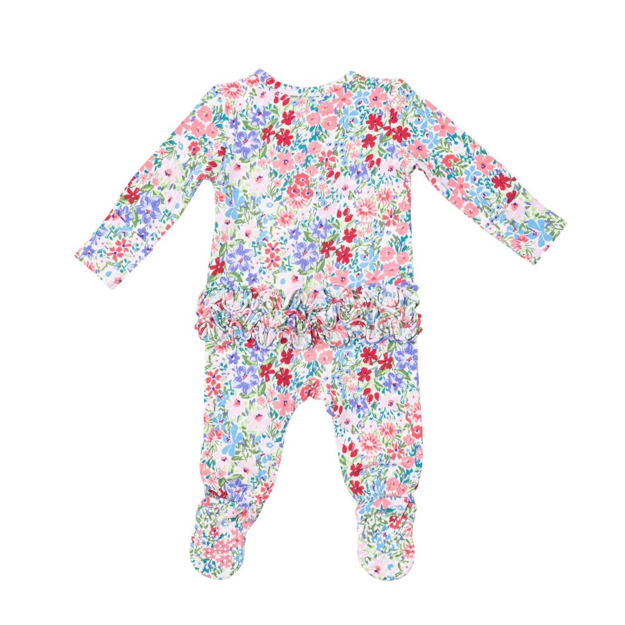 Clothing Angel Dear | 2 Way Ruffle Zipper Footie-London Floral