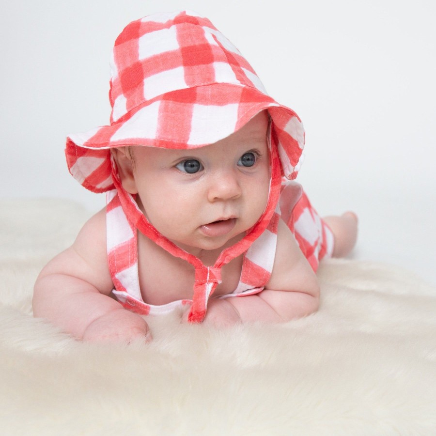 Accessories Angel Dear | Sunhat-Painted Gingham Red